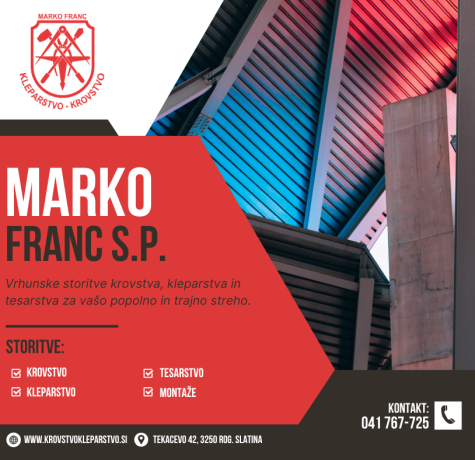 marko franc s.p., Tondach, Creaton, Metrotile, Bramac, Gerard, Decra, Evertile, Tegola, Nexe, Ikotile, Prefa, Metrapan, S metal, kritine, krovstvo, kleparstvo